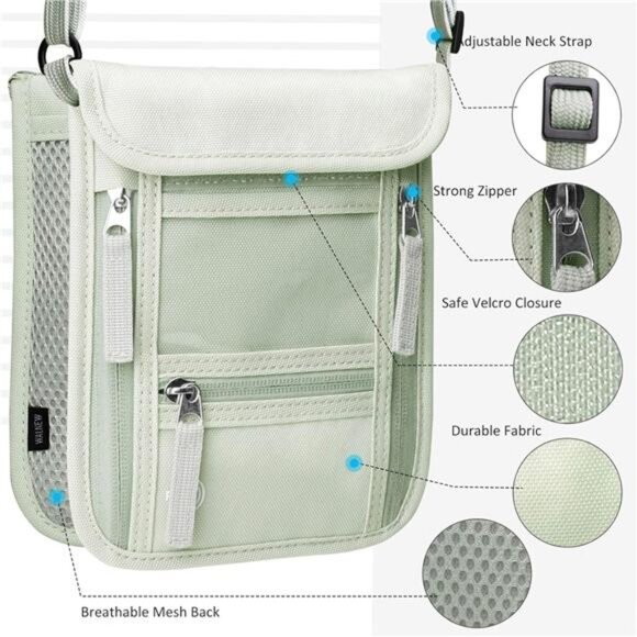 Passport Holder Neck Pouch Travel Wallet for Women and Men, RFID - Picture 4 of 7